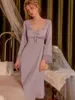 Kobietowa odzież sutowa Marthaqiqi Patchwork Patchwork Sexy V-deck Pajamas Long Rleeve Nightgowns Mid Calf Sukienka Elegancka Kobieta nocna odzież nocna