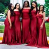 Vestidos de dama de honra júnior vermelho sul-africano sereia cetim elástico trem de dama de honra vestidos de noiva para mulheres negras nigerianas meninas casamento BR119