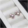 Stud Real 925 Sterling Sier Earrings With Pearls Women Fashion Cute Small White Black Freter Natural Pearl Earring Girl Gift Drop Deli Dhfrs