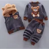 "Set di vestiti per bambini in lana autunno inverno accogliente ed elegante - Top in cotone + gilet + pantaloni - 3 pezzi tuta sportiva per bambini per vestiti per neonati"