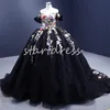 Robe De Quinceanera noire mexicaine étincelante Charro 2024 Robe De Xv Debutante Shine Seize Robes De Fête D'anniversaire 3D Florals Robe De Bal Para Debutante Rode De Mariage