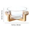 Zestawy naczyń stołowych miska z drewnianą podstawą do przechowywania lodu krystalicznie serwowanie domowe zastawa stołowa bambus szklana sałatka