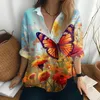 Damskie bluzki uliczne swobodne damskie ubrania i 3D Butterfly Print Shirt Hawaiian Lady Long -Sleeveda moda