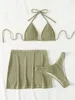 3 peças triângulo halter biquinis maiô praia saia sexy banho feminino maiô feminino verão beachwear 240123