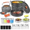 Camp Kitchen 21 pcs Camping Cookware Mess Kit Large Hanging Pot Pan Kettle Dish Fork and Spoon Set For Outdoor Hiking and Picnic 3-4 Person YQ240123