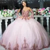 Розовое платье принцессы Quinceanera с рукавами, милое бальное платье с пайетками, платье для вечеринки по случаю дня рождения пятнадцати лет, Vestidos De xv Anos 2024, Vestidos Debutante, платье для выпускного вечера