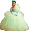 Girl Dresses 2024 Mint Crystals Flower Ball Gown Beaded Vintage Little Peageant Birthday Christening Dress Gowns