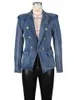 Dameskostuums IDress Slim-Fit Denim Tailored Blazer Klepzakken Jeansjasje Blazers met kraag en lange mouwen Jean-jasjes met knopen