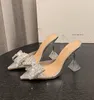 Spring Butterfly-knot Crystal Designer Pumps Women PVC Transparent High Heels Sexy Pointed Toe Party Prom Mules Shoes