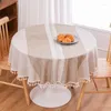 Toalha de mesa redonda listrada cinza, algodão, linho, renda, borla, à prova de poeira, capa grossa, resistente ao desgaste, decoração de casamento