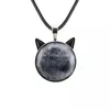 Süße Katzenkopf-Anhänger-Halskette mit natürlichem Heilkristall-Gürtel, Lederseil, Geburtstagsgeschenk für Freunde