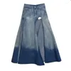 Skirts Women's Long Denim Skirt Vintage High Wasit Maxi Jeans Streetwear Y2k Fashion Female Side Split A-line