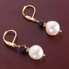 Boucles d'oreilles pendantes pour femmes, 8-9mm, perle baroque blanche naturelle, émeraude, goutte d'oreille 18k, crochet à la mode, cadeau classique, bijoux pour femmes