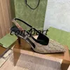 38A Designer Sandały 34 42 Koronkowe buty na płytkie cięcie Dziewczyny G Slingback Pump Wysokie Obcasy Środkowe obcasy Kryształy Muchlą nadruk Guma skórzana letnia kostka