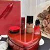 4 in1 mini boyutu makyaj seti koleksiyonu sıvı ruj lipgloss parfüm yastık vakfı kozmetik kiti kalp şekli demir kutusu sevgilinin hediyesi