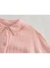 Damskie bluzki letnia moda słodka, całkowicie mecz piękna swobodna nisza lapowa luźna profil różowa lniana koszula