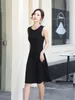 Casual Dresses Elegant Black Sleeveless Dress For Women 2024 Summer O-Neck Fashion Slim OL Work Office Business Vestidos Navy Blue Swing