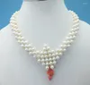 Choker Classic 6mm Natural White Pearl Coral Necklace Bridal Wedding Jewelry 16 "