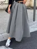 Skirts Oymimi Elegant Grey Loose For Women Casual High Waist Pleated Fashion Solid Ankle-Length Streetwear