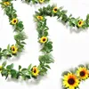 Decorative Flowers DIY Spring Summer Artificial Sunflower String Green Vine Leaf Room Decoration Turnsole Wall Hanging