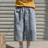 Men's Jeans Drawstring Waist Shorts Men Denim Summer Cropped Cargo Trousers With Elastic For Crotch