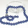 Ensemble de collier et boucles d'oreilles de haute qualité, bleu foncé, coquille de perle simulée, perles rondes de 10mm, chaîne à brins, bijoux pour femmes, 18 pouces, B2344