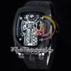 Bugatti Chiron Tourbillon Autoamtic Mens Watch 16 Cylinder Engine Skeleton Dial Black PVD Steel Case Rubber Strap Super Edition Eternity Wat