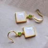 Boucles d'oreilles pendantes en Jade naturel Hetian Jue Suet, carré géométrique, mode, beau crochet d'oreille, Style ethnique Vintage pour femmes