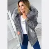 New 2024 Fashion Hooded Large Fur Neckline denim jacket Women's casual and warm medium length torn jacket denim jacket Women's denim jacket 240123