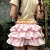 Skirts Lolita Kawaii Skirt Shorts Women Summer Ruffle Patchwork Layered High Waist Cute Balletcore Y2k Mini Tutu Petticoat