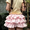 التنانير Lolita Kawaii Skirt Shorts Women Summer Shuffle Patchwork Layered High Weist Cute Balletcore Y2K Mini Tutu Petticoat