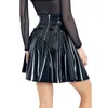 Skirts Plus Size Women Faux Leather Pleated Skirt Back Zip Solid Short A-Line Mini Patent Streetwear PU Summer Custom