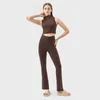 L-094 Micro Flared Pants High Rise Tights Zipper Waist Tightening Yoga Leggings Slim Fit Sweatpants Naked Feeling Women Trousers