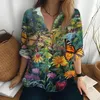 Damskie bluzki uliczne swobodne damskie ubrania i 3D Butterfly Print Shirt Hawaiian Lady Long -Sleeveda moda