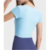 Lu Align Lemon Yoga Femmes Femmes Gym Sport T-Shirts Vêtements Vêtements De Sport En Plein Air À Manches Courtes Tissu Côtelé Col En V Pulovers Taille Mince Top LL Lu Jogger