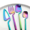 Camp Kitchen 4pcs Rainbow Dining Knife Spoon Fork 304 Stanless Steel Flatware Table Decor Cutlery Sets Ice Cream Dessert Coffee Dinnerware YQ240123