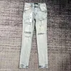 Man Purple Ripped Biker Slim Straight Skinny Pants Designer Stack Fashion Jeans Trend Brand Vintage Pant Mens Us