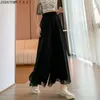 Damesbroek Koreaanse zomer chiffon wijde pijpen hoge taille casual broekrok vrouwelijke elegante mode vintage broek rechte pantalon