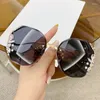 Solglasögon Frames 2024 Fashion Brand Design Vintage Rimless Rhinestone Women Men Retro Cutting Lens Gradient Sun Glasses Female UV400