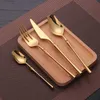 Camp Kitchen Cutrow Set Matte Gold Cutery Set Stainless Steel Dinnerwar Steel Gold Forks Spoons Knives Steel Cutrow Set Silverware Set YQ240123