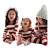 Familjmatchande kläder vinter julpyjamas set randig tryck mamma dotter pappa son baby kläder mjuk lös sömnkläder xmas look dhx3v