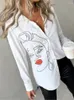 Women's Blouses Fashion Print Button Long Sleeve Shirts For Women 2024 Spring Autum Office Ladies White Loose Tops