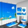 Shower Curtains Coastal Beach Scenery 3D Printing Waterproof Shower Curtain Pedestal Rug Lid Toilet Cover Mat Bathroom Set with