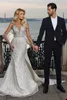 ثياب الزفاف الكريستال حورية البحر اللامعة مع فرقة زفاف الزفاف الفستان الترتر المرفق مخصصًا