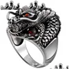 Designer David Yuman Jóias Pulseira Jade Anjo S925 Sterling Sier Thai Dragon Head Anel Dominador Personalidade Moda Zodíaco Dhv6T