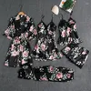 Dames Nachtkleding Kant Vrouwelijke 5 STKS Gewaad Pak Satijn Nachtkleding Kimono Badjas Jurk Sexy Nachthemd Met Pads Intieme Lingerie Nachtjapon