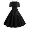 Casual jurken dames retro-jurk jaren 50 rockabilly a-lijn midi met vierkante hals grote zoom knop decor stip voor dames
