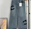 Designer Kvinnor Jeans CC Luxury Street Wear Blue Embrodery Denim Pants High midje Kvinnokläder