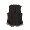여자 조끼 패션 패션 한국 버전 조끼 여성 양복 조끼 1 버튼 블랙 쉬폰 우아한 여름 가을 얇은 재킷 탑 2024