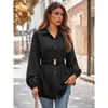 Women's Blouses Women Shirt Coat Elegant Chic Streetwear S Belt Solid Color Loose Fitting Buttons Turn-down Neck Comfortable S-XL